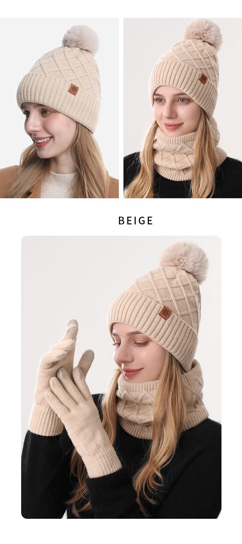 🧃 Danoz WinterSmart | JUND Women's Winter Knit Set | Beanie + Scarf + Gloves | Alpaca Fleece | Double-Layer Thermal | 7 Colours