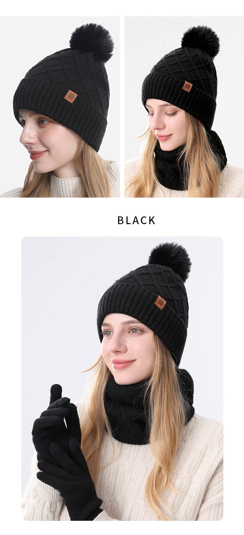 🧃 Danoz WinterSmart | JUND Women's Winter Knit Set | Beanie + Scarf + Gloves | Alpaca Fleece | Double-Layer Thermal | 7 Colours