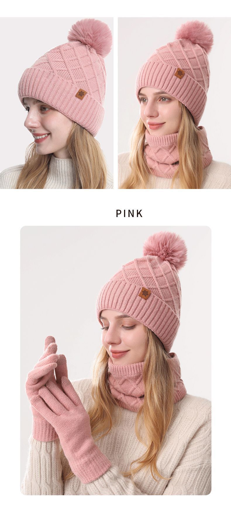 🧃 Danoz WinterSmart | JUND Women's Winter Knit Set | Beanie + Scarf + Gloves | Alpaca Fleece | Double-Layer Thermal | 7 Colours