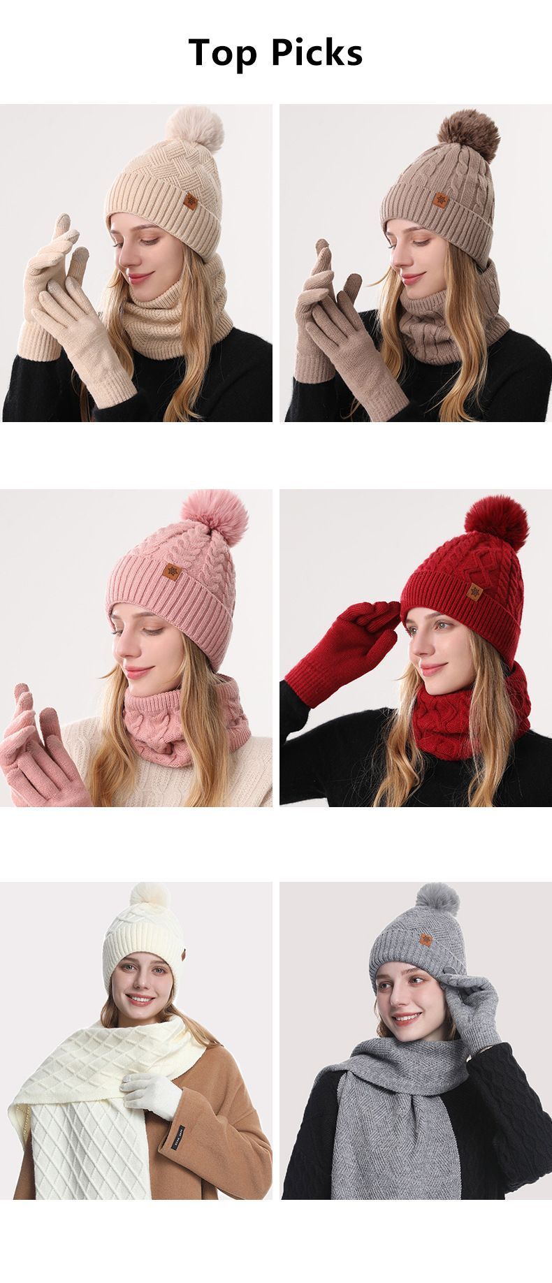 🧃 Danoz WinterSmart | JUND Women's Winter Knit Set - Red | Beanie + Scarf + Gloves | Alpaca Fleece | Double-Layer Thermal | 7 Colours