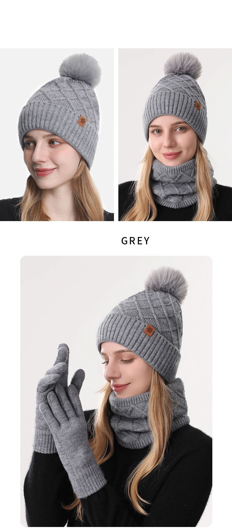 🧃 Danoz WinterSmart | JUND Women's Winter Knit Set - Red | Beanie + Scarf + Gloves | Alpaca Fleece | Double-Layer Thermal | 7 Colours