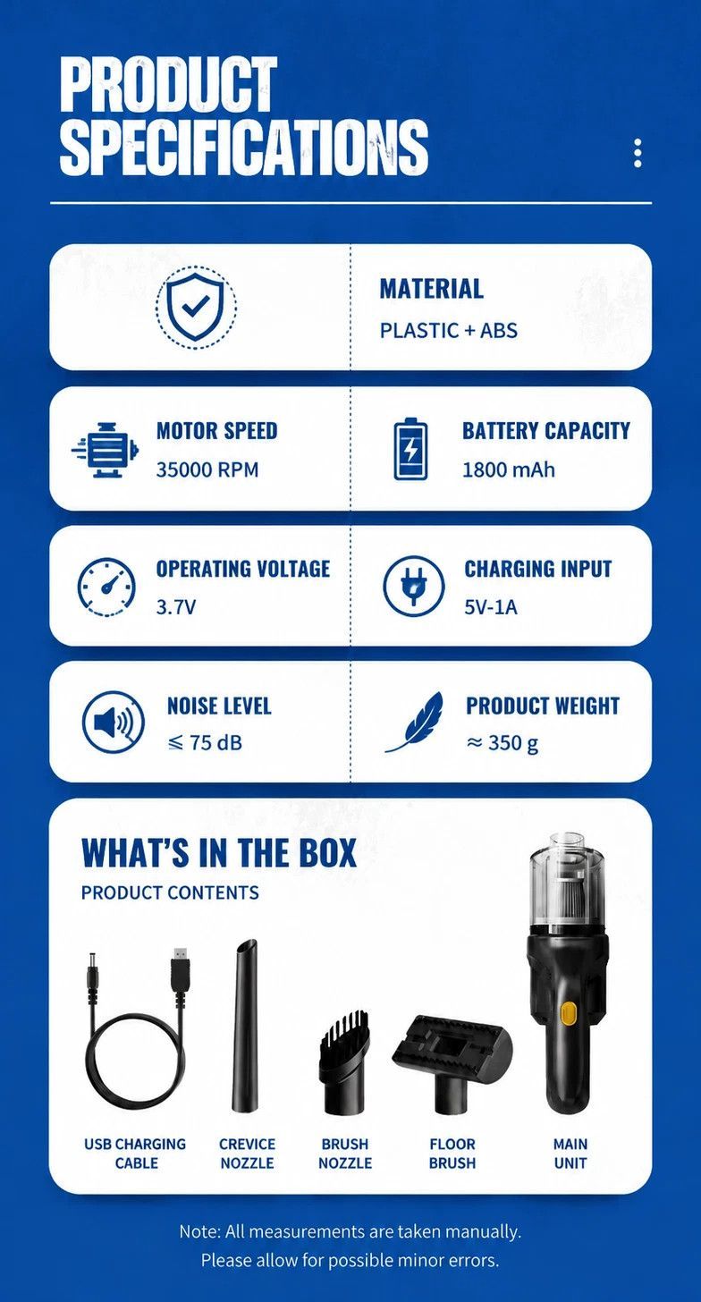 🧹 Danoz CleanSmart | Cordless Handheld Vacuum Cleaner | 25W | Wet & Dry | 3 Heads | USB-C Rechargeable | Home & Car | Washable Filter | Black ✨