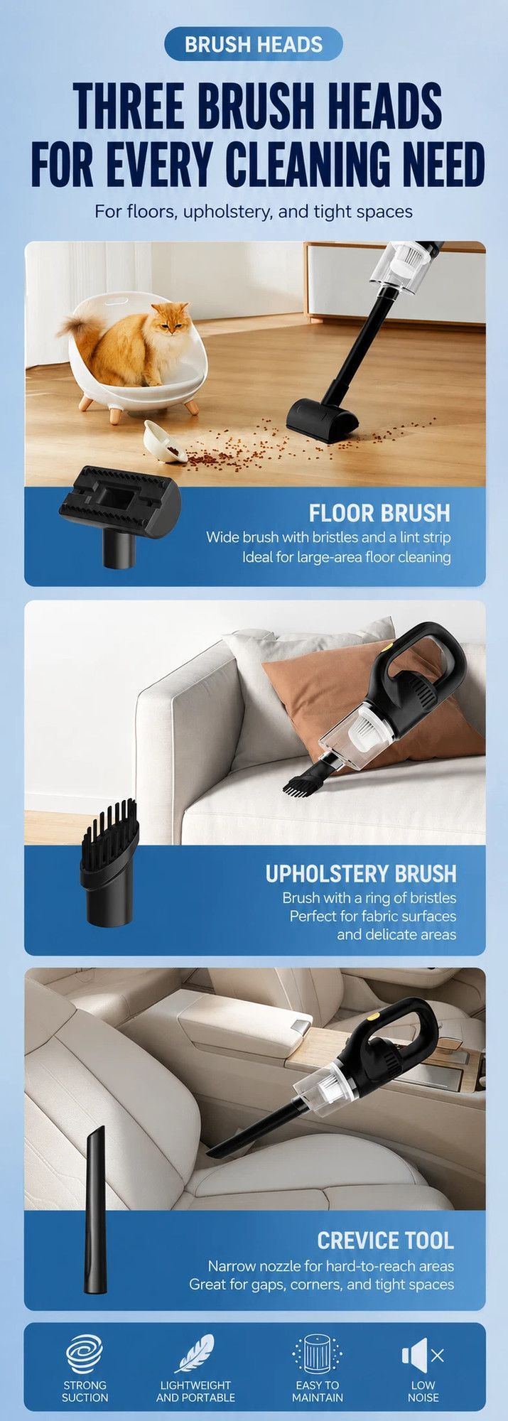 🧹 Danoz CleanSmart | Cordless Handheld Vacuum Cleaner | 25W | Wet & Dry | 3 Heads | USB-C Rechargeable | Home & Car | Washable Filter | Black ✨