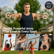 Man with toned arms performing exercises outdoors, with text about sports performance.