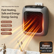 Wall-mounted mini heater with heating effect on a beige wall background
