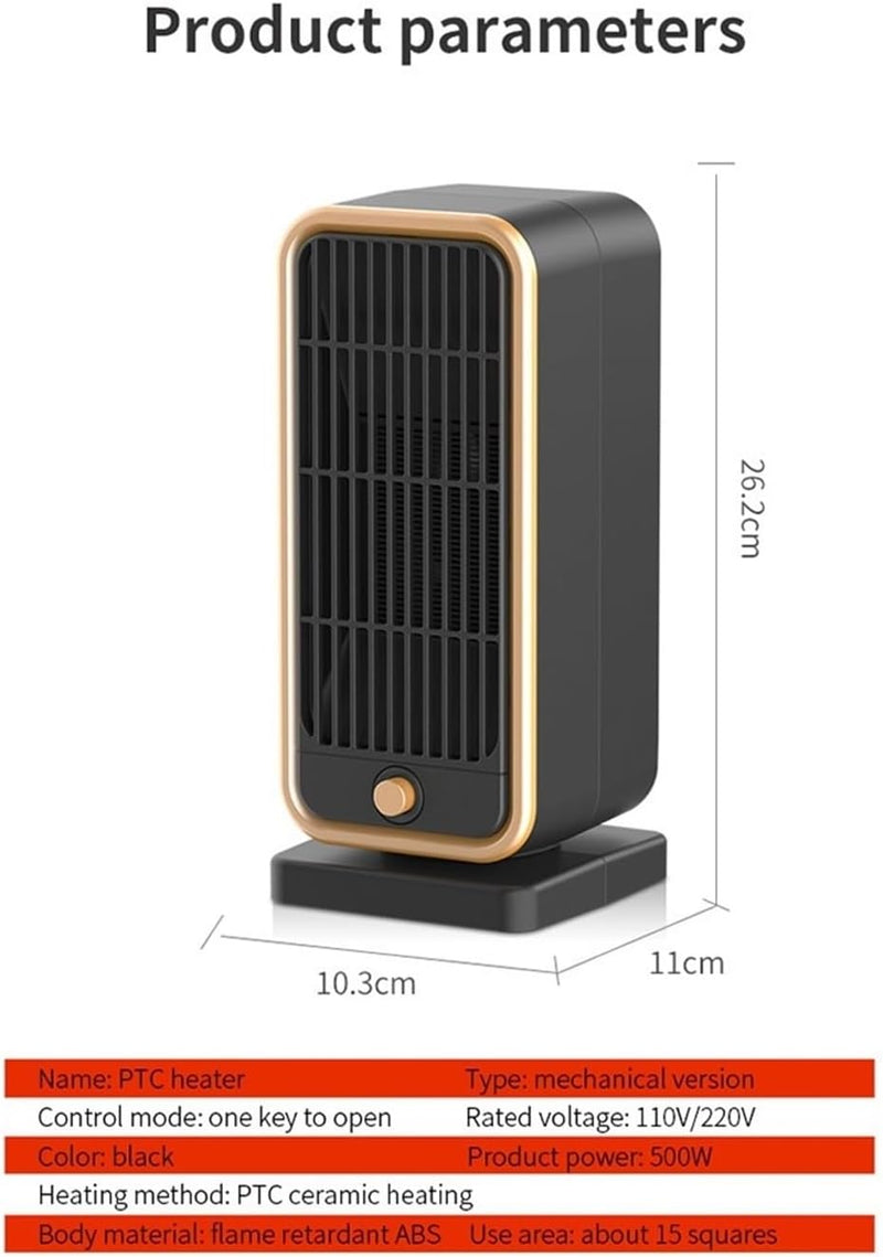 Danoz HeatingSmart - Electric heater - Indoor electric heater - Fan heater for household use - 500W - Ceramic heating element - Power plug