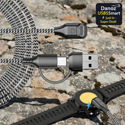 Smartwatch charging cable with USB connector on a white background