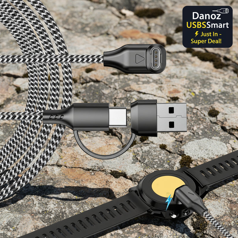 Smartwatch charging cable with USB connector on a white background