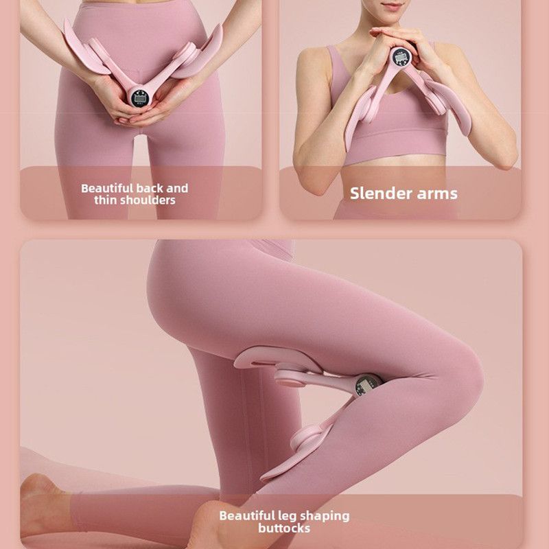 Pink - Multifunctional Thigh Master Trainer with Calorie & Time Counter, Home Kegel Exerciser for Inner Thighs, Buttocks, and Arms