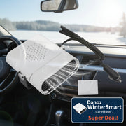 White car heater with a black cord on a white background
