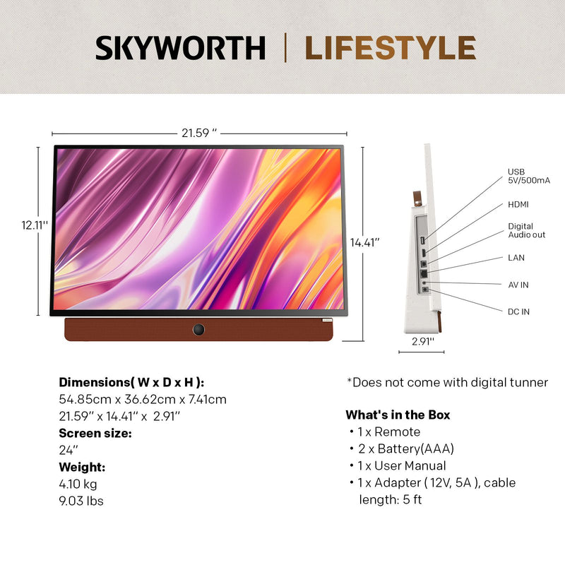 📺 Danoz TVSmart | SKYWORTH 24P100 24" Portable Smart Google TV | Built-In Battery 3+ Hrs | 1080P FHD | Dolby Audio | Google Assistant | Chromecast