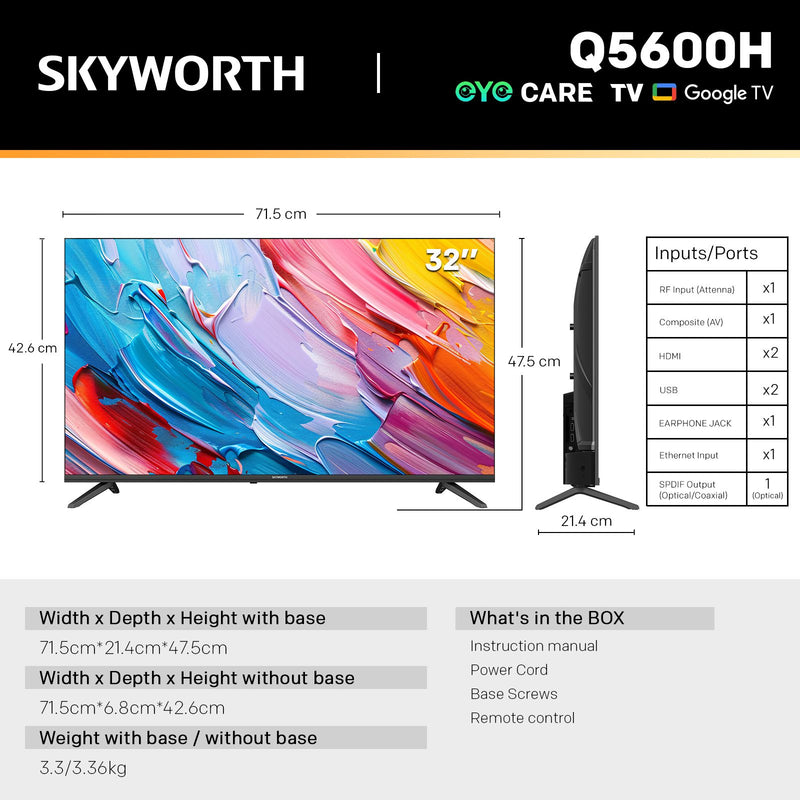 📺 Danoz TVSmart | SKYWORTH Q5600H 32" QLED+ Smart Google TV | 5th Gen QLED+ | HDR10 | Dolby Audio | Google Assistant | Find-My-Remote | 1-Year Warranty