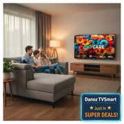 A 75-inch SKYWORTH LED-TV with a slim black bezel and dual metal stand legs, shown against a plain white background. The screen is active with a vibrant floral pattern and various feature badges including 'EYE CARE', 'OLED+', 'SAI Engine', and 'dbx-tv 120Hz Turbo Mode'.