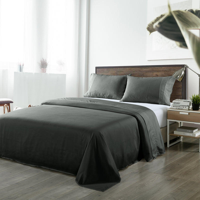 Danoz Beddings - Royal Comfort Bamboo Blended Sheet & Pillowcases Set 1000TC Ultra Soft Bedding - King - Charcoal