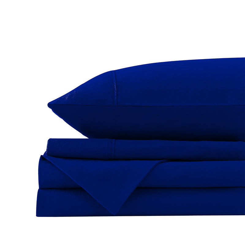 Danoz Beddings - Royal Comfort Vintage Washed 100% Cotton Sheet Set Fitted Flat Sheet Pillowcases - Double - Royal Blue