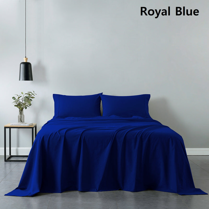 Danoz Beddings - Royal Comfort Vintage Washed 100% Cotton Sheet Set Fitted Flat Sheet Pillowcases - Double - Royal Blue