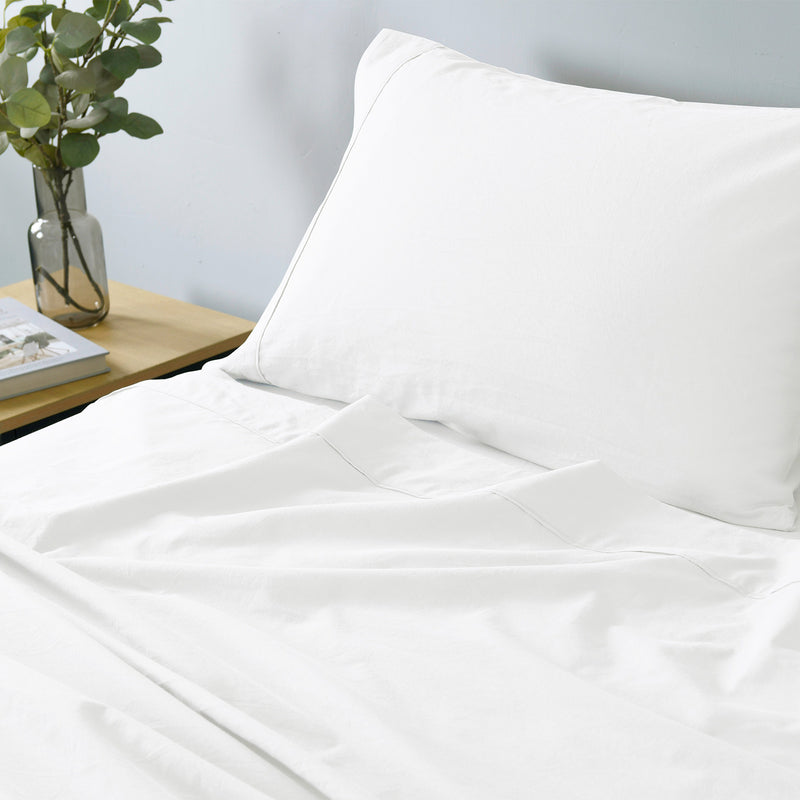 Danoz Beddings - Royal Comfort Vintage Washed 100% Cotton Sheet Set Fitted Flat Sheet Pillowcases - King - White