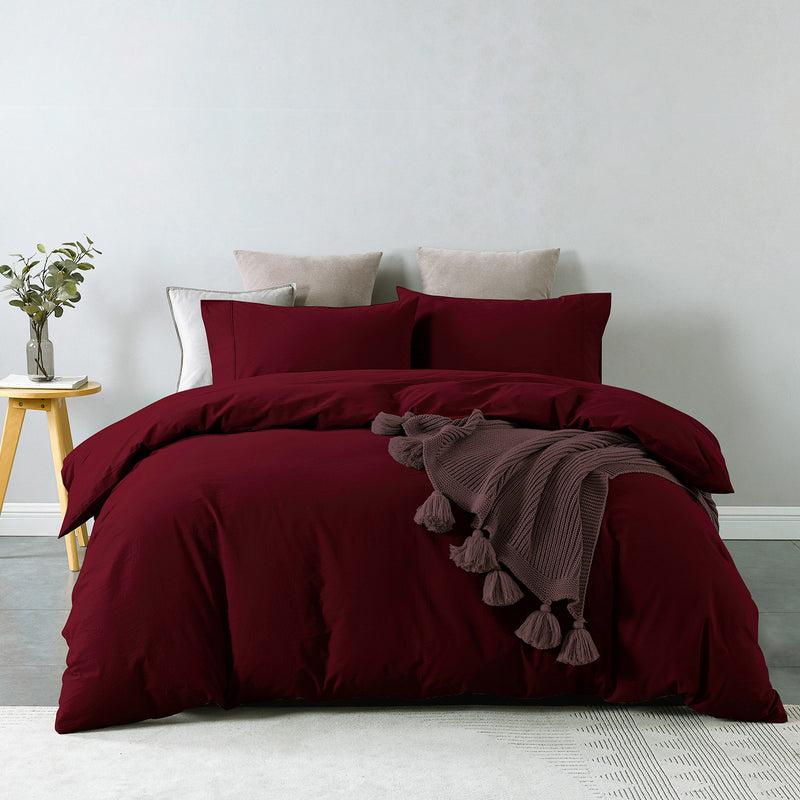 Danoz Beddings - Royal Comfort Vintage Washed 100% Cotton Quilt Cover Set Bedding Ultra Soft - Single - Mulled Wine