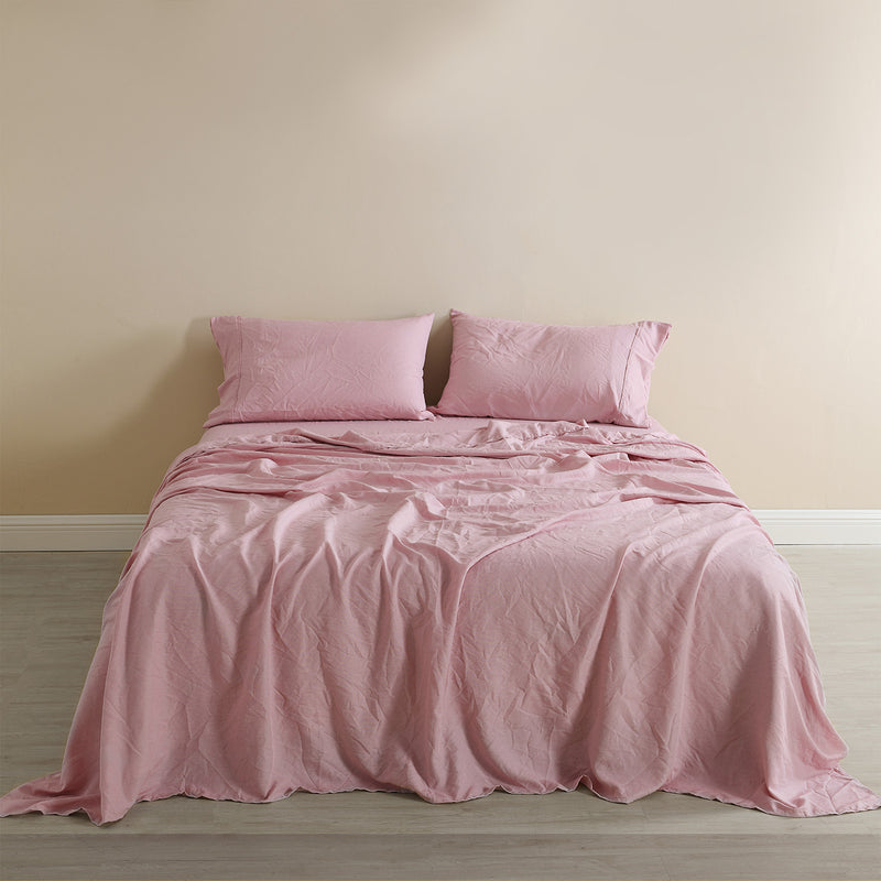 Danoz Beddings - Royal Comfort Flax Linen Blend Sheet Set Bedding Luxury Breathable Ultra Soft - King - Mauve