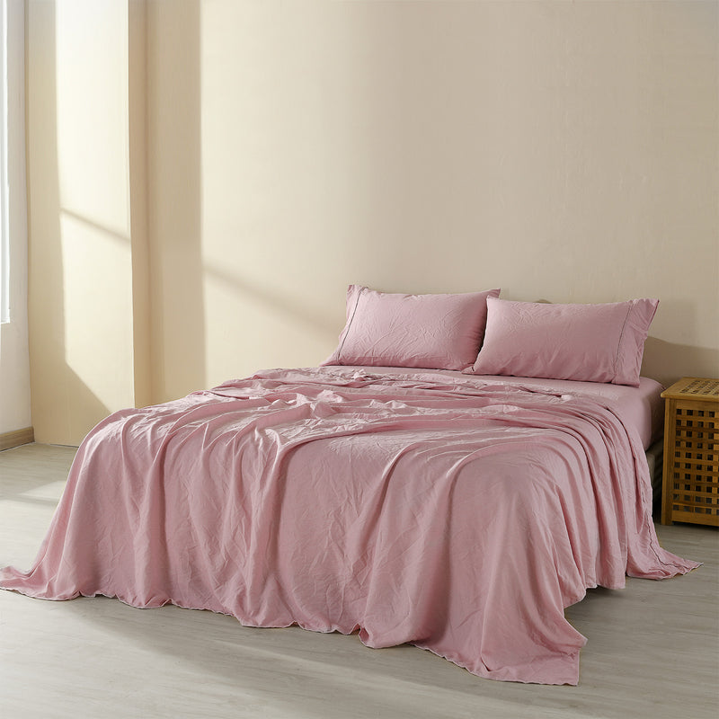 Danoz Beddings - Royal Comfort Flax Linen Blend Sheet Set Bedding Luxury Breathable Ultra Soft - King - Mauve