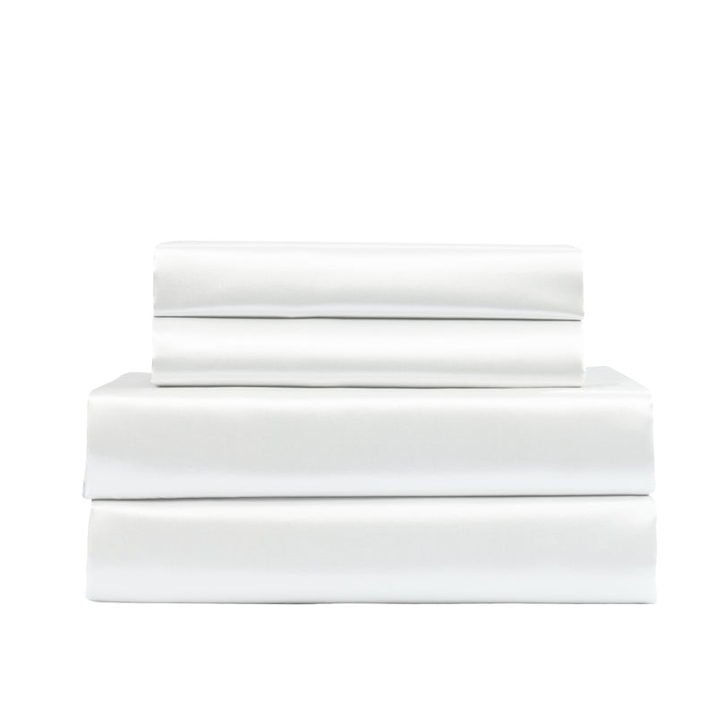 Danoz Beddings - Royal Comfort Satin Sheet Set 4 Piece Fitted Flat Sheet Pillowcases  - King - White