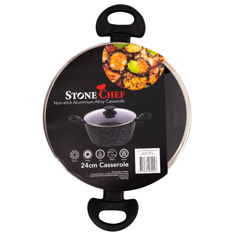 Danoz Direct - Stone Chef Forged Casserole With Lid Cookware Kitchen Black 24cm