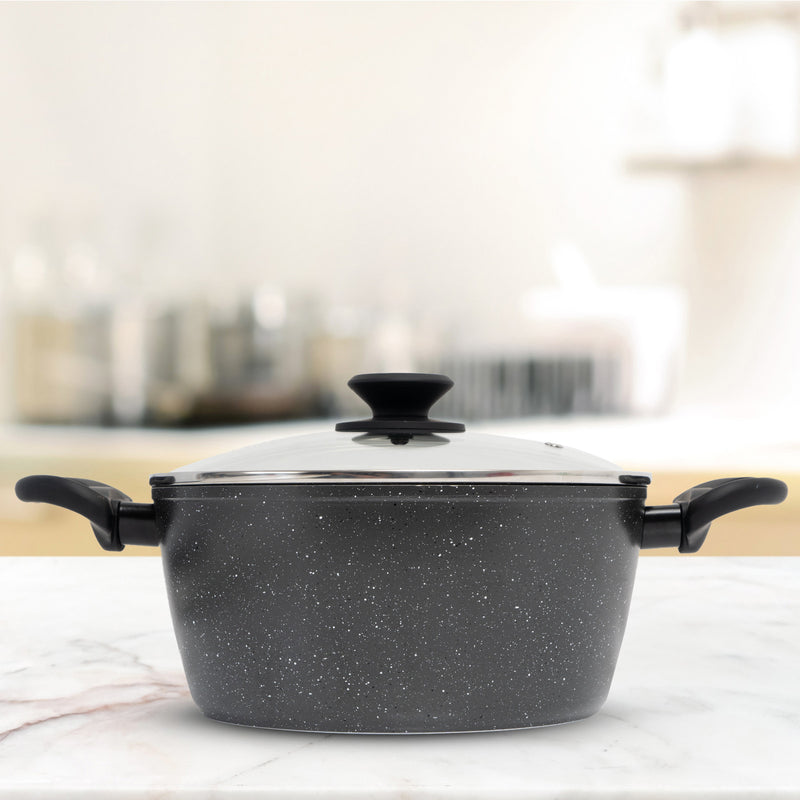 Danoz Direct - Stone Chef Forged Casserole With Lid Cookware Kitchen Black 24cm
