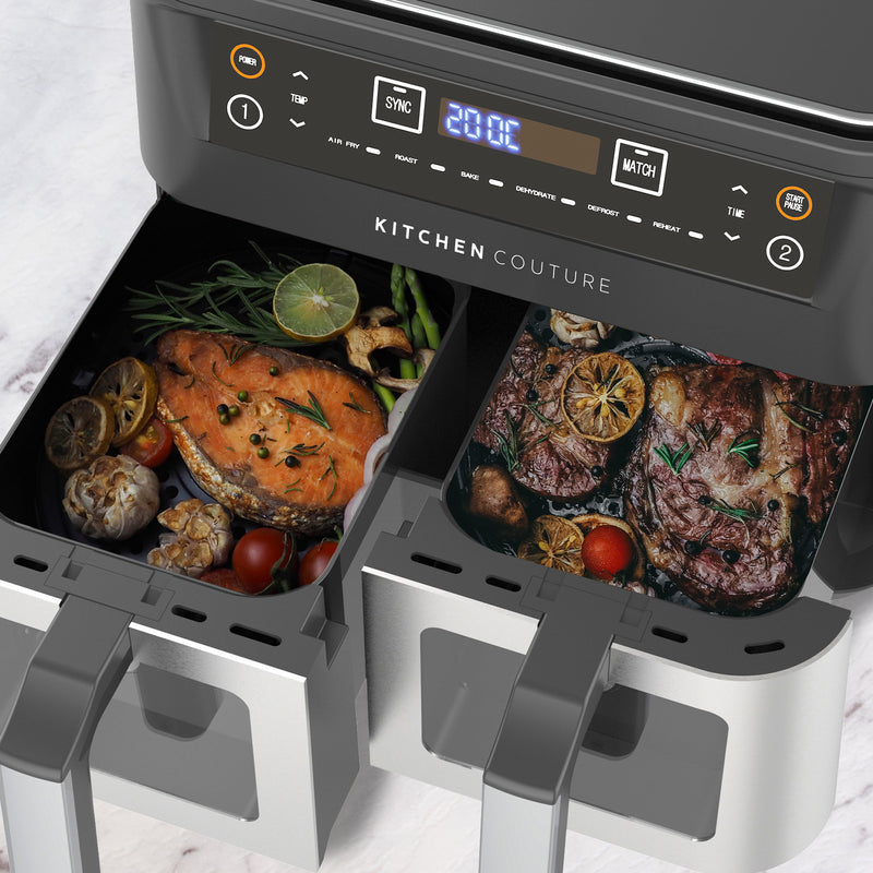 Danoz Kitchen Couture Dual View 2 x 5 Litre (10 Litre) Air Fryer Stainless Steel