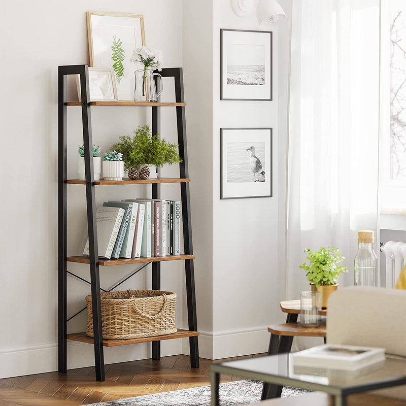 Danoz Direct - Rustic brown and black steel Metal Frame 4 Tier bookshelf