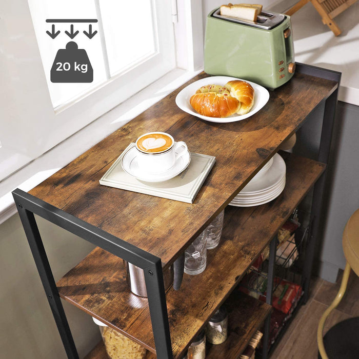 Baker's Rack with 2 Metal Mesh Baskets, Shelves and Hooks, 80 x 35 x 95 cm, Industrial Style, Rustic Brown