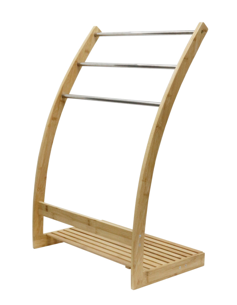Danoz Furniture - Upgrade your bathroom storage with our Bamboo Towel Bar Metal Holder Rack 3-Tier Freestanding and Bottom shelf