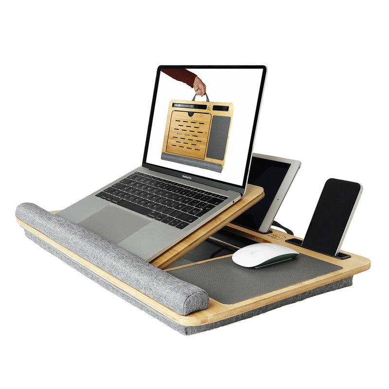 Danoz Direct - CARLA HOME Bamboo Laptop Lap Desk with Cushion and Angle Adjustable for Office and Home