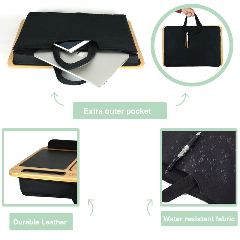 Danoz Direct - CARLA HOME Bamboo Laptop Lap Desk with Cushion, Angle Adjustable and Sleeve Case Bag for Office and Home