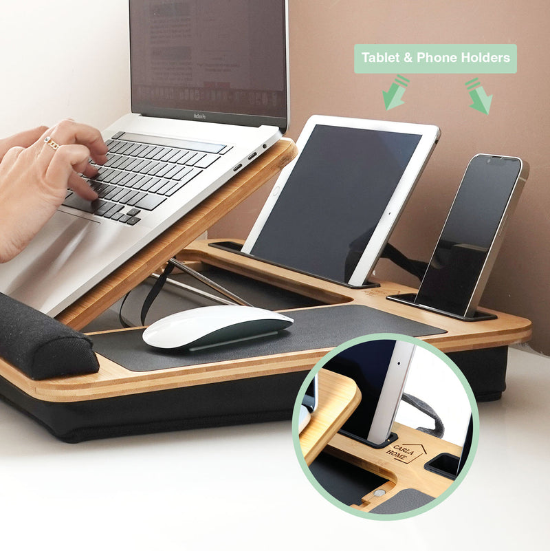 Danoz Direct - CARLA HOME Bamboo Laptop Lap Desk with Cushion, Angle Adjustable and Sleeve Case Bag for Office and Home