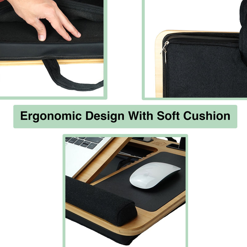 Danoz Direct - CARLA HOME Bamboo Laptop Lap Desk with Cushion, Angle Adjustable and Sleeve Case Bag for Office and Home