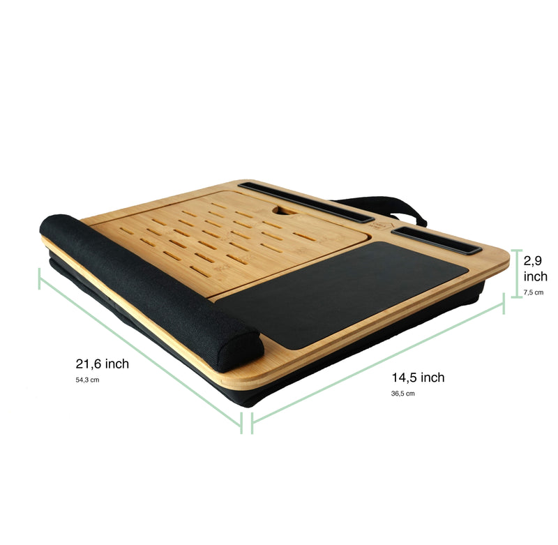 Danoz Direct - CARLA HOME Bamboo Laptop Lap Desk with Cushion, Angle Adjustable and Sleeve Case Bag for Office and Home