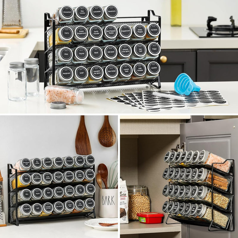 Danoz Kitchen - Spice Rack organiser with 28 Spice Jars, Spice Labels, Funnel and Marker for Kitchen Countertop