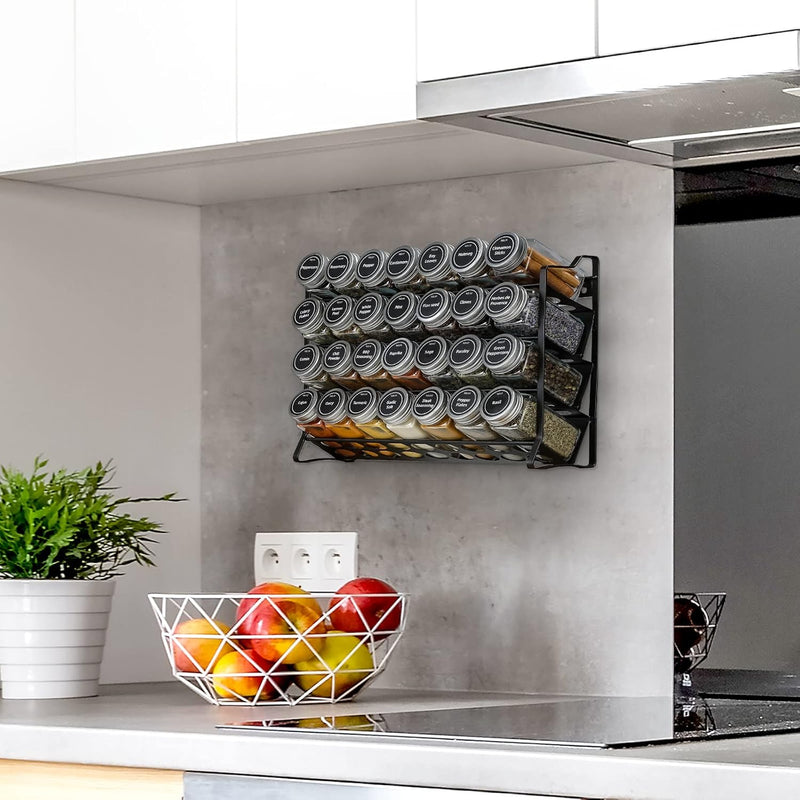 Danoz Kitchen - Spice Rack organiser with 28 Spice Jars, Spice Labels, Funnel and Marker for Kitchen Countertop
