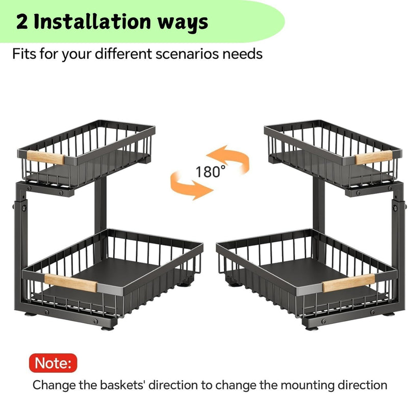 Danoz Direct - 2-Tier Kitchen Under Sink Organiser Storage with Height Adjustable, Unique Slide Rail & Suction Cups for Storage