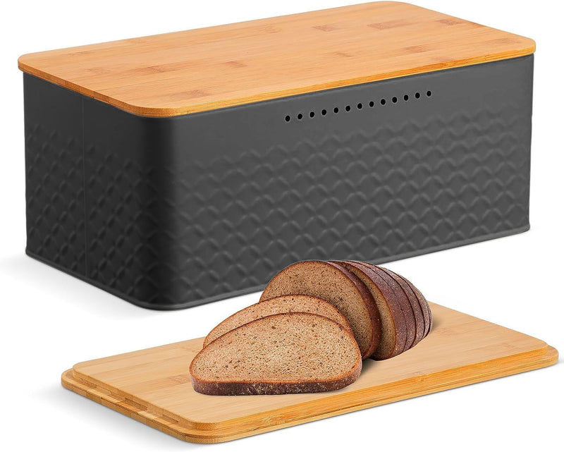 Danoz Direct - Bread Bin with Bamboo Lid used as Chopping Board for Kitchen Countertop