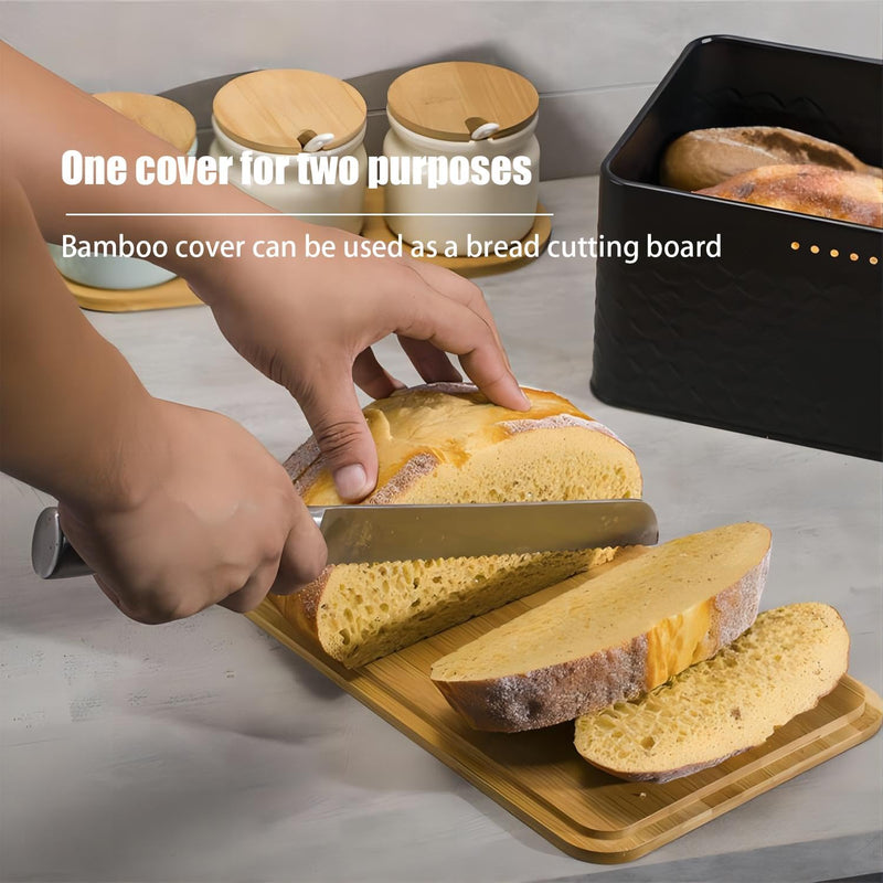 Danoz Direct - Bread Bin with Bamboo Lid used as Chopping Board for Kitchen Countertop