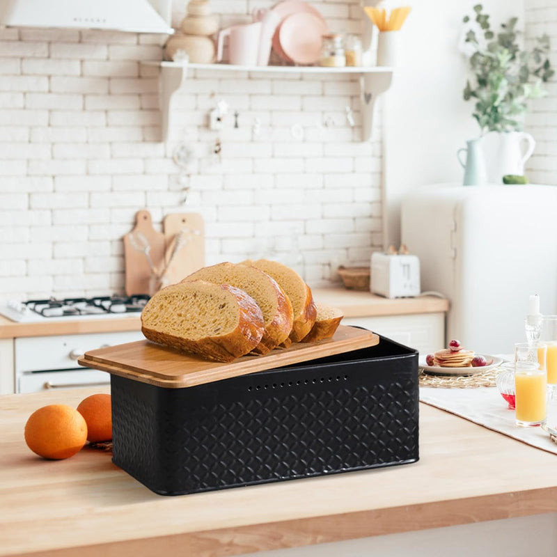 Danoz Direct - Bread Bin with Bamboo Lid used as Chopping Board for Kitchen Countertop