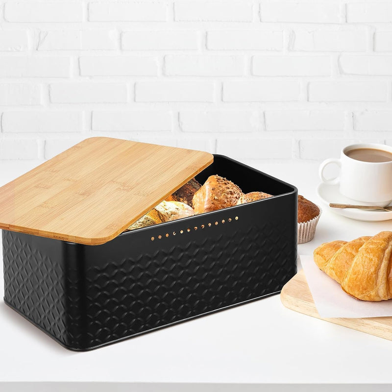 Danoz Direct - Bread Bin with Bamboo Lid used as Chopping Board for Kitchen Countertop