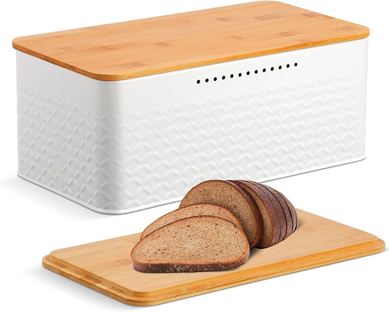 Danoz Direct - Bread Bin with Bamboo Lid used as Chopping Board for Kitchen Countertop