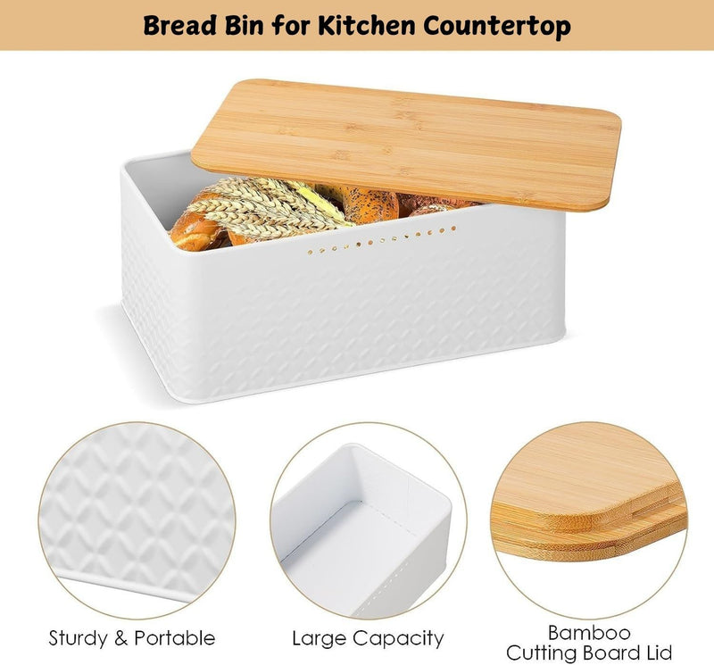 Danoz Direct - Bread Bin with Bamboo Lid used as Chopping Board for Kitchen Countertop