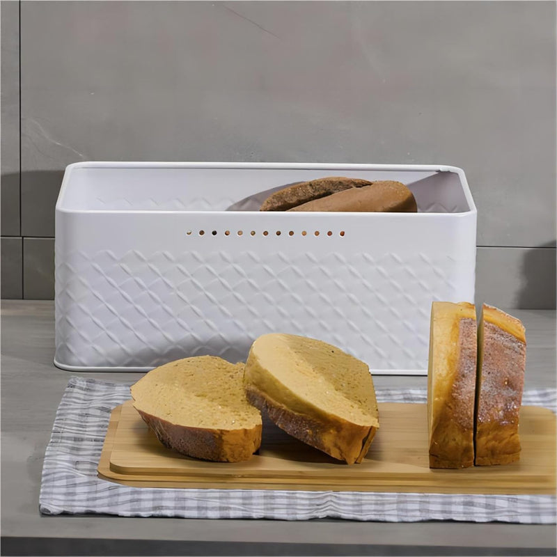 Danoz Direct - Bread Bin with Bamboo Lid used as Chopping Board for Kitchen Countertop