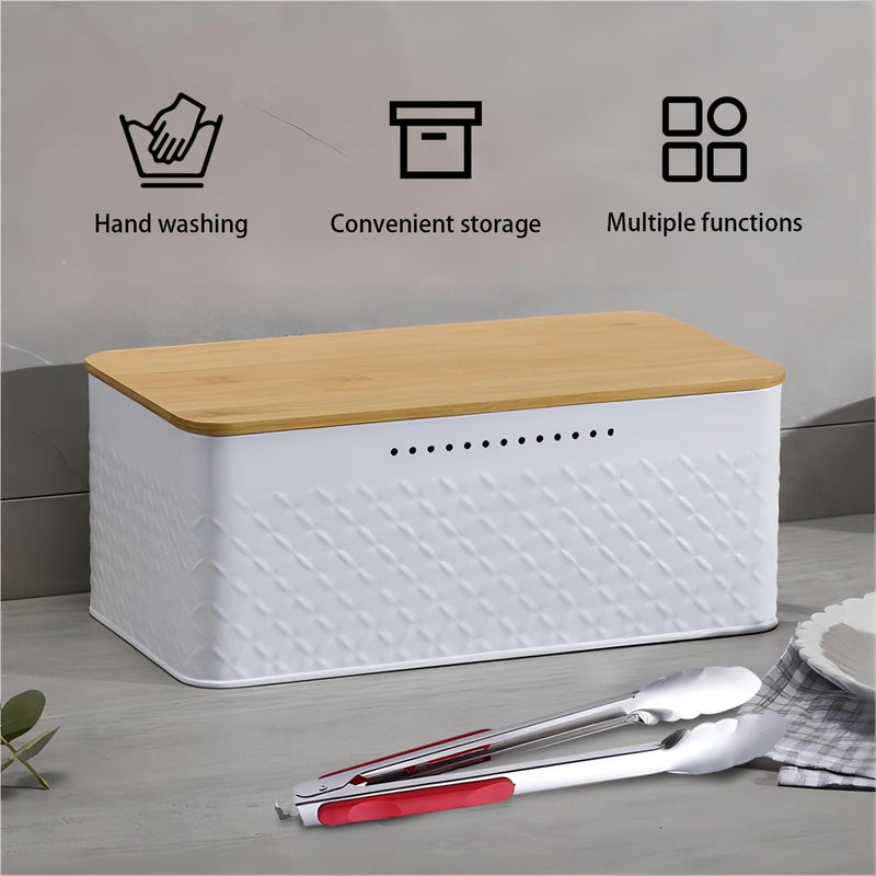 Danoz Direct - Bread Bin with Bamboo Lid used as Chopping Board for Kitchen Countertop