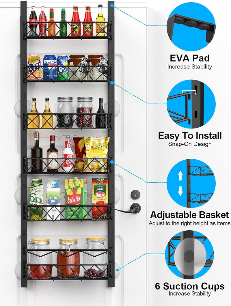 Danoz Direct - 6 Tier Adjustable Baskets Over Door Pantry Organiser for Home Kitchen