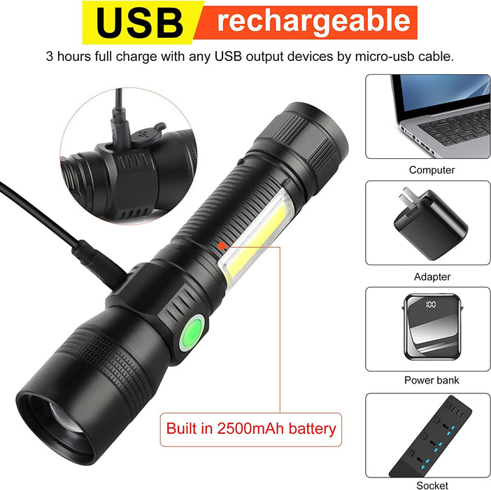 Danoz Direct - 7 Modes Waterproof Rechargeable UV Light Flashlight Torch for Camping