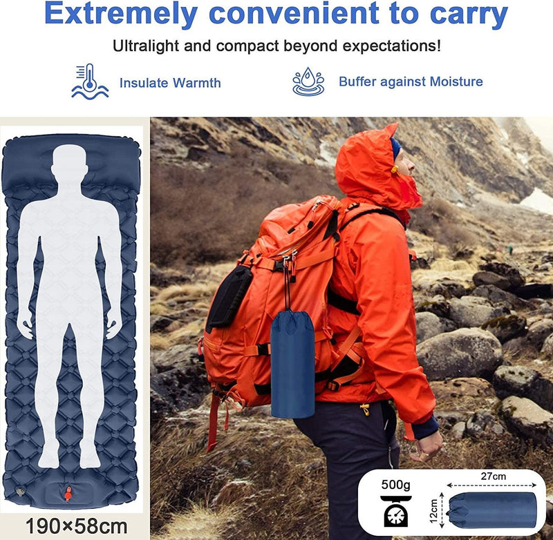 Danoz Direct - Ultralight Inflatable Camping Sleeping Pad with Pillow for Travelling and Hiking